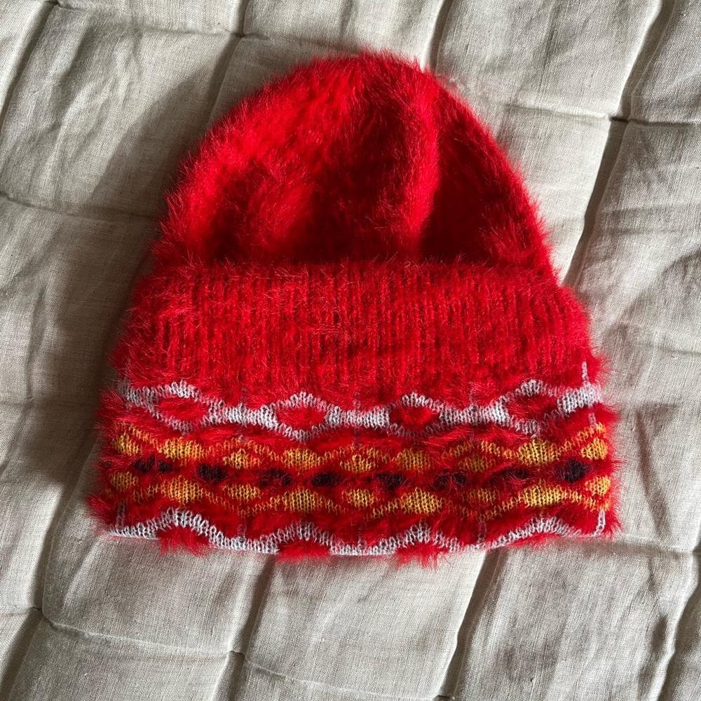 Free People Red and Yellow Knit Hat